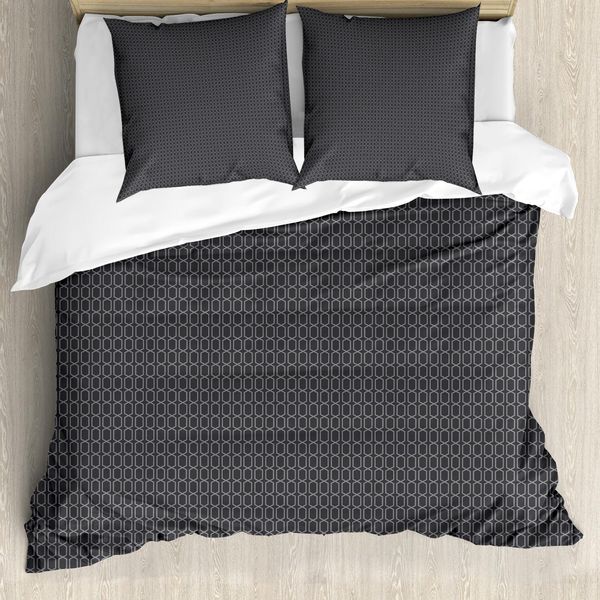 Abakuhaus Set Copripiumino Vintage, Motivo Geometrico Astratto Antico Con Ripetizione, Stampa Artistica, 200 X 200 Cm + 80 X 80 Cm, Grigio E Grigio Scuro-image