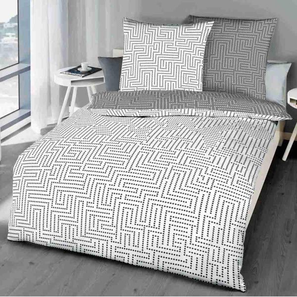 Kaeppel Biber Biancheria Da Letto Reversibile A Pois Password Graphit 155X220 Cm + 80X80 C-image