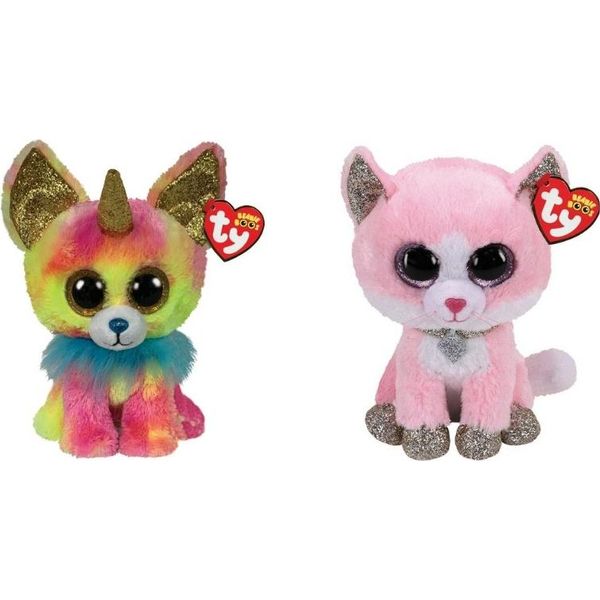Ty - Animali Di Peluche - Beanie Boo's - Yips Chihuahua E Fiona Gatto Rosa-image