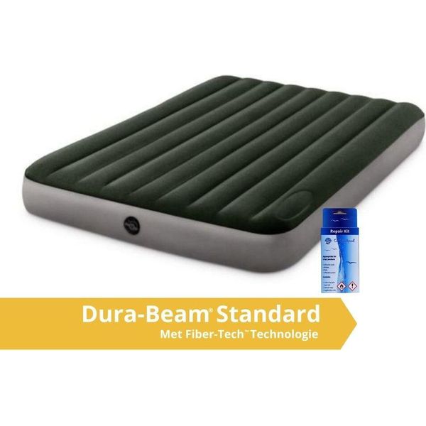 Intex Downy - Materasso Ad Aria - Doppio - Con Pompa Incorporata E Kit Di Riparazione - 203X152X25 Cm - Pvc - Verde-image