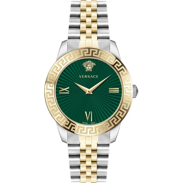 Versace VEVC01021 Orologio Da Donna Greca Signature Lady Verde Argento Oro Acciaio Inossidabile Nuovo-image
