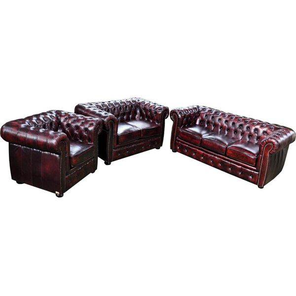 Set Di Divani Chesterfield Con Seduta Imbottita Pelle 3+2+1-image