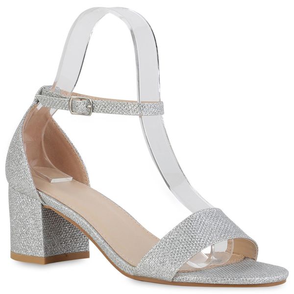 Van Hill Donna Sandali Strappy Scarpe Glitter Party 839959, Colore: Argento, Taglia: 37-image