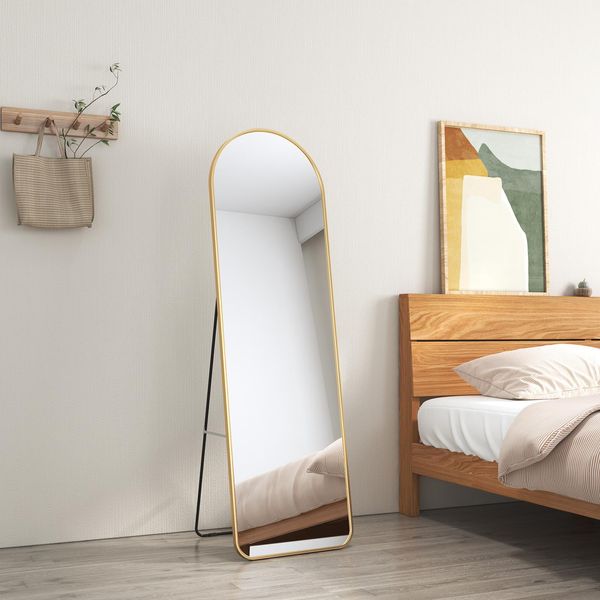 Specchio Da Tavolo Emke 140X40Cm A Figura Intera Specchio Con Cornice In Alluminio Dorato Specchio Da Toilette Curvo Con Pellicola Antideflagrante-image