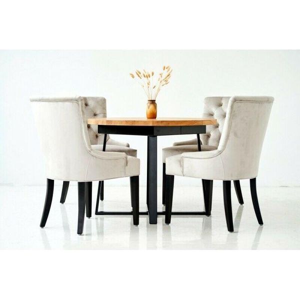 Set Da Pranzo Tavolo + 4 Sedie Chesterfield Sedie In Legno Sedile Imbottito Set Poltrona-image