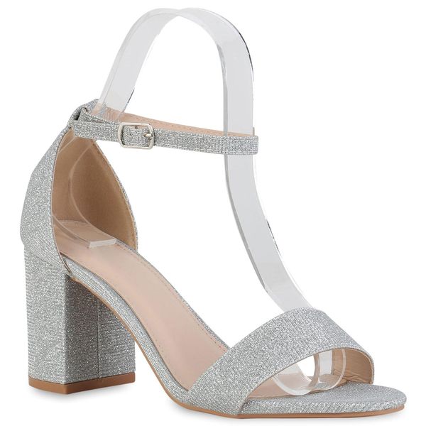 Van Hill Sandali Donna Sandali Strappy Scarpe Glitter Party 839960, Colore: Argento, Taglia: 38-image