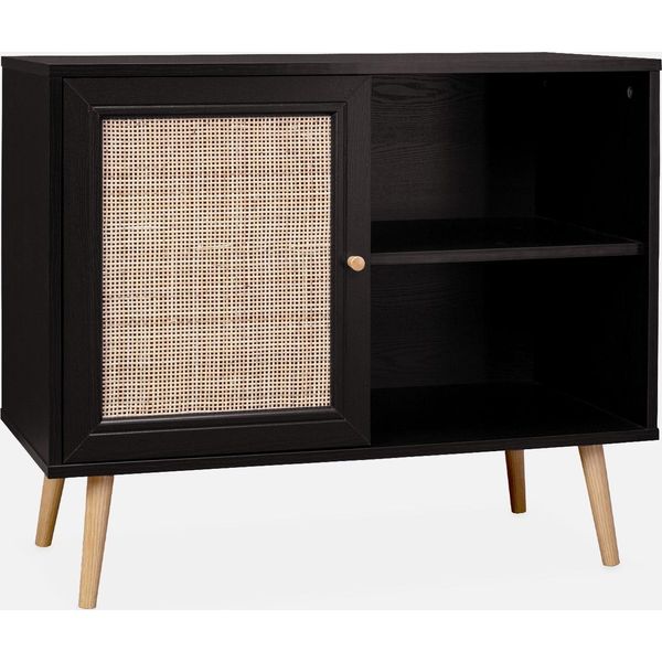 Credenza In Cannage, 1 Anta, 80Cm, Nero-image