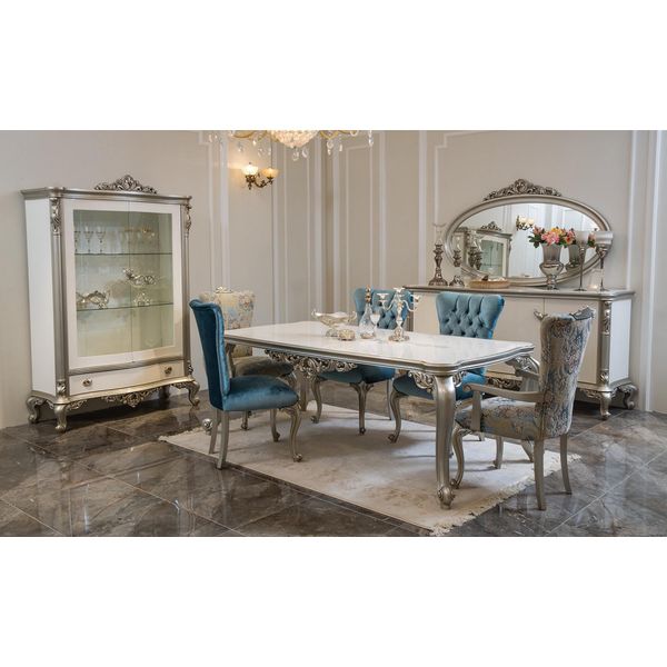 Set Sala Da Pranzo Tavolo Vetrinetta 6X Sedia Cassettiera Specchio Art Deco Nuovo 10 Pezzi-image
