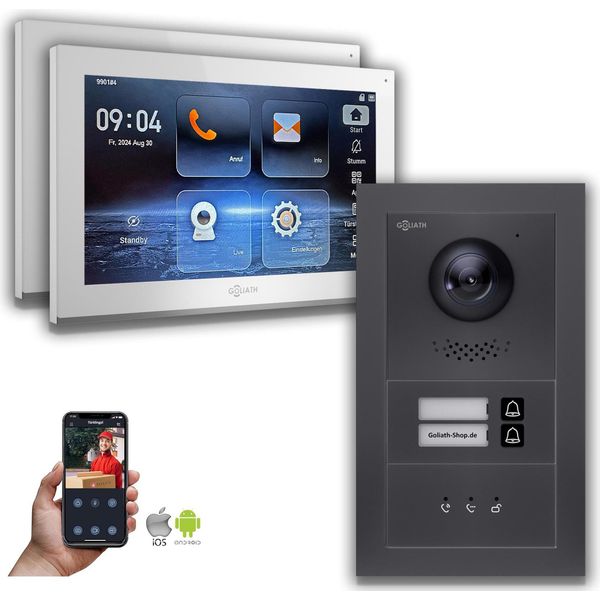 Videocitofono Ip Goliath: 10 Pollici 2 Case Famiglia, Display, Antracite : Scatola Da Incasso : 10 Pollici In Bianco : 4 Connessioni Poe Tramite:: 4 Poe Selezione Monitor: 10 Pollici In Bianco Scatola Di Montaggio Campanello: Scatola Da Incasso-image