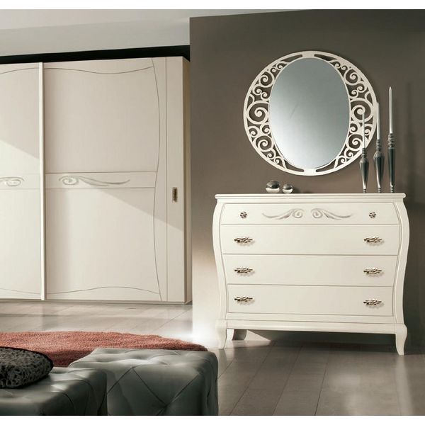 Credenza Cassettiera Con Specchio Credenze Cassettiere In Legno Mobili 2Pz Bianco Italia-image