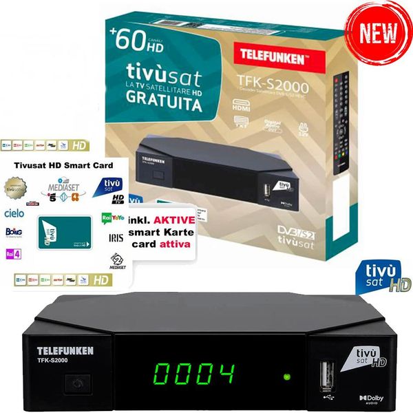 Telefunken TFK-S2000 Ricevitore Satellitare DVB-S2 Full Hd Hevc, Tivusat Con Scheda Tivusat Hd-image