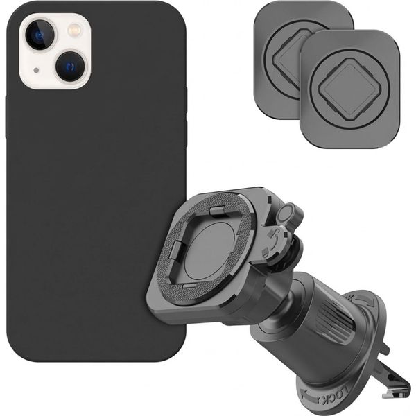 Supporto Per Cellulare Per Auto Accezz Easylock - Custodia Inclusa Per Iphone 13 - Griglia Di Ventilazione - Ruotabile A 360 Gradi - Nero-image
