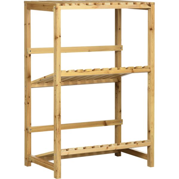 Outsunny Carrello Di Servizio, Carrello Per Barbecue Con 2 Ripiani, Carrello Da Giardino Con Ganci, Tavolo Multifunzionale Da Esterno Con Ruote, Per Giardino, Balcone, Natura, 107 X 65 X 80Cm-image