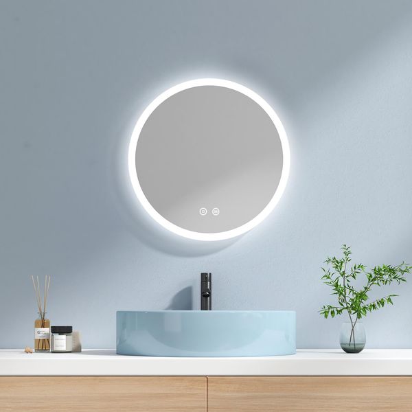 Emke Specchio Da Bagno Rotondo 50 Cm Con 3 Colori Di Luce Led + Luminosità Dimmerabile, Interruttore A Sfioramento Specchio Da Bagno Antiappannamento E Funzione Memoria Specchio Da Parete-image