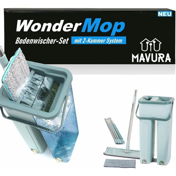 Wondermop Set Di Mop Professionali Per Pavimenti Mop In Microfibra Secchio Con Sistema A 2 Camere-image