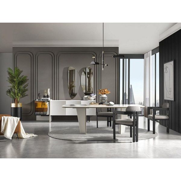 Set Sala Da Pranzo Tavolo Bianco+ 4X Sedie+Sedie+Specchio 7 Pz Jvmoebel-image