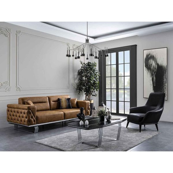 Set Di Divani 3+1 Posti Con Rivestimento Marrone Jvmoebel-image
