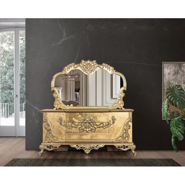 Set Cassettiera Specchio Set Cassettiere Legno Gruppo Credenza Mobili Barocco-image