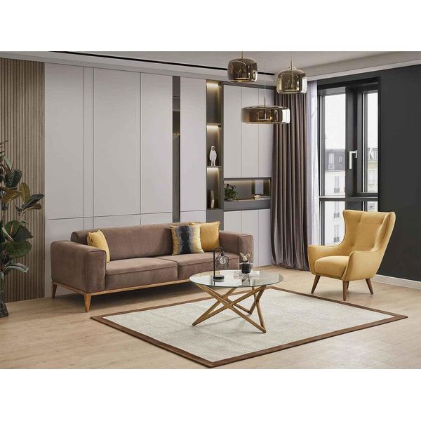 Set Di Divani 3+1 Posti In Legno Marrone 2 Pezzi Jvmoebel-image