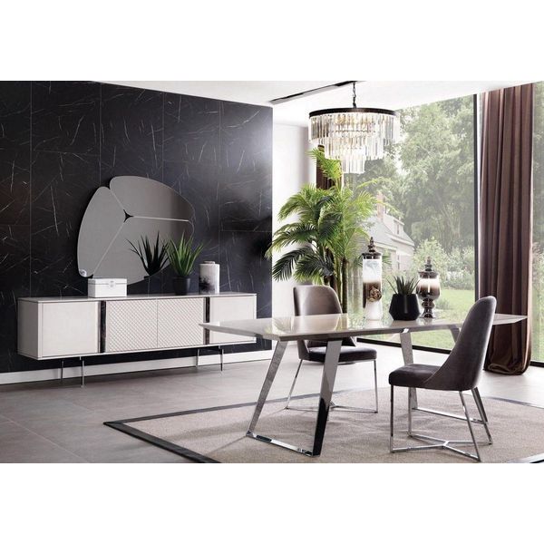 Gruppo Sala Da Pranzo Tavolo 4X Sedie Credenza Specchio 7 Pezzi Grigio Jvmoebel-image