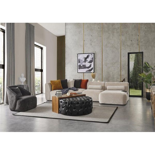 Set Soggiorno Divano Angolare Forma L Seduta 1 Tavolino Sgabello Jvmoebel-image