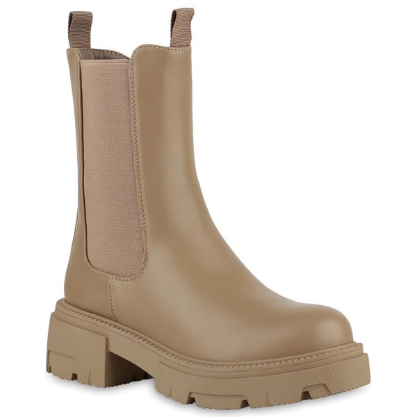 Van Hill Stivali Con Plateau Leggermente Foderati Da Donna Scarpe Con Suola Profilata 840576, Colore: Khaki, Taglia: 37-image