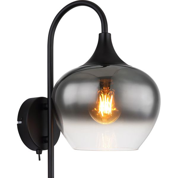 Lampada Da Parete Per Interni Con Interruttore Lampada Da Parete In Vetro Fumé Faretto Da Parete Nero 15548W-image