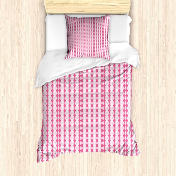 Abakuhaus Set Copripiumino Geometrico A Rombi Per Letti Singoli, Pinkish Argyle, Antiacaro, Adatto A Chi Soffre Di Allergie, Con Federa, 135 Cm X 200 Cm - 80 X 80 Cm, Rosa Pastello-image