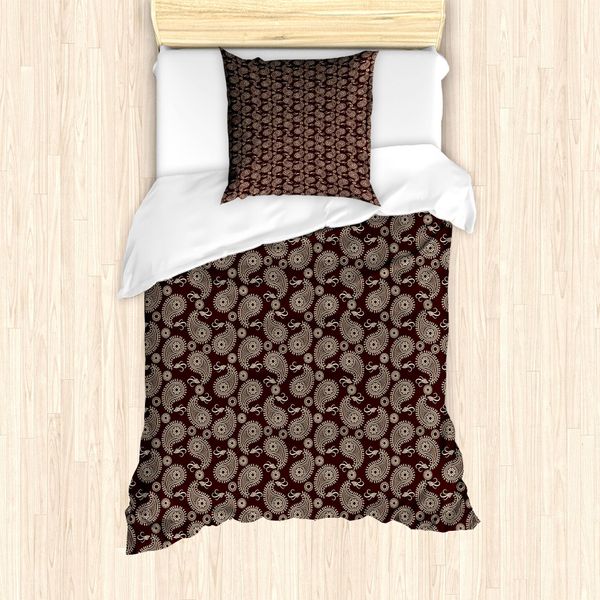 Abakuhaus Set Copripiumino Marrone Paisley Per Letti Singoli, Damasco Orientale, Antiacaro, Adatto A Chi Soffre Di Allergie, Con Federa, 135 Cm X 200 Cm - 80 X 80 Cm, Marrone Castagna Guscio D'uovo-image