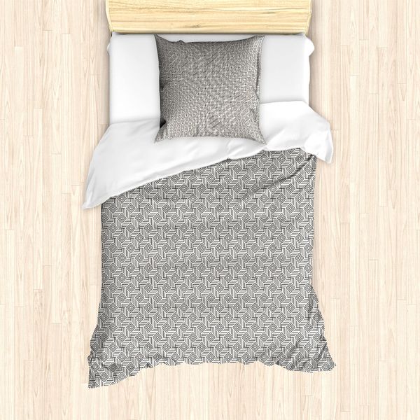 Abakuhaus Set Copripiumino Geometrico A Rombi Per Letti Singoli, Motivo Astratto A Griglia, Antiacaro E Anallergico Con Federa, 135 Cm X 200 Cm - 80 X 80 Cm, Color Guscio D'uovo Grigio Antracite-image