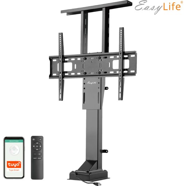 Easylife - Sollevatore Tv / Supporto Da Pavimento Per Tv Elettrico Con Controllo Smart Home E Telecomando, Da 37 A 65 Pollici, Vesa Fino A 600X400 (Nero)-image