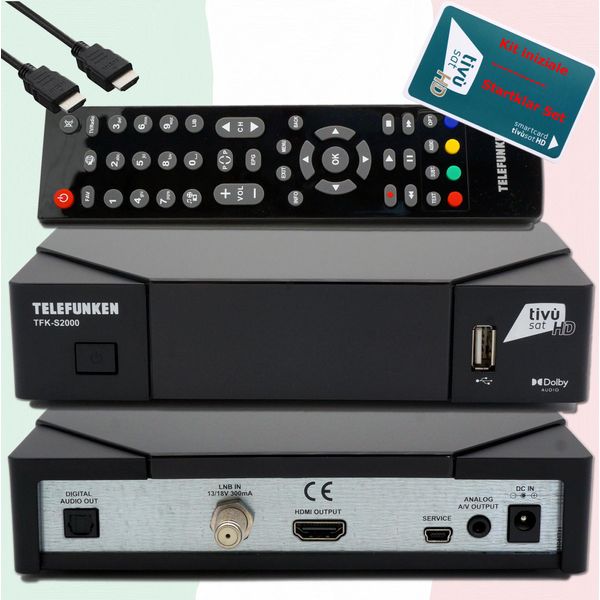 Telefunken TFK-S2000 Ricevitore Satellitare DVB-S2 Full Hd Hevc, Tivusat, Con Scheda Tivusat Hd Attivata-image