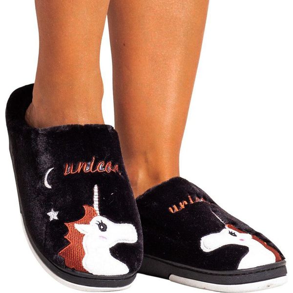 Pantofole Da Donna Pantofole Invernali In Peluche Calde E Leggere Pantofole Unicorno Nero Taglia 36-37-image