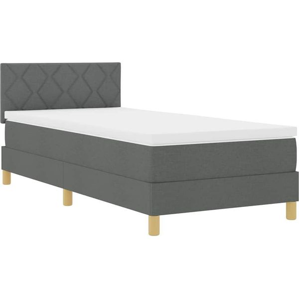 Vidaxl Led Letto A Molle Con Materasso Grigio Scuro 90 X 190 Cm Tessuto-image