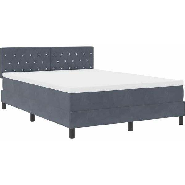 Vidaxl Led Letto A Molle Con Materasso Grigio Scuro 160 X 200 Cm In Velluto-image