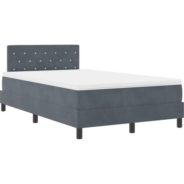 Vidaxl Led Letto A Molle Con Materasso Grigio Scuro 120 X 200 Cm In Velluto-image