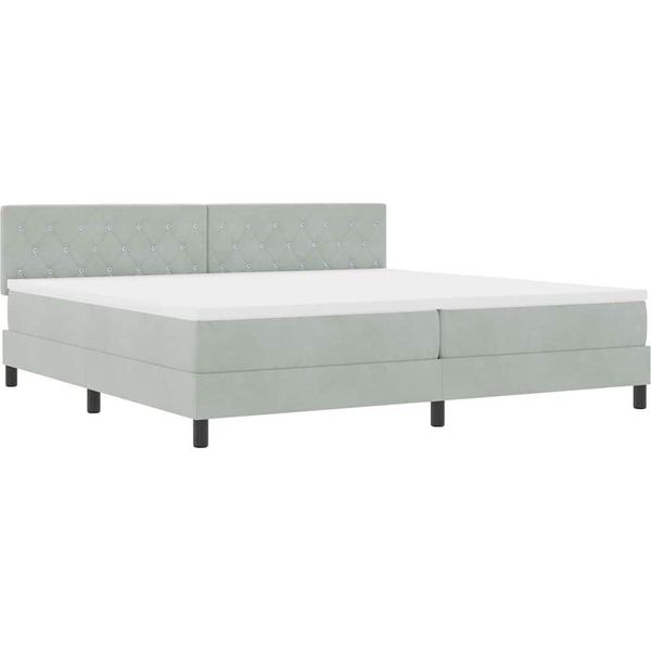 Vidaxl Led Letto A Molle Con Materasso Grigio Chiaro 200 X 200 Cm In Velluto-image