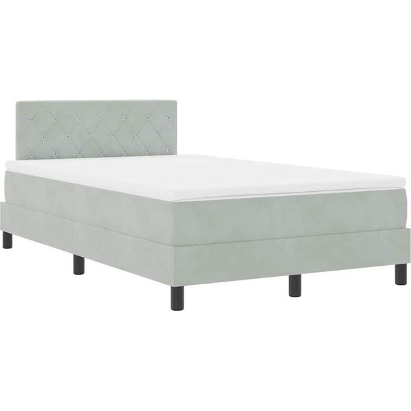 Vidaxl Led Letto A Molle Con Materasso Grigio Chiaro 120 X 200 Cm In Velluto-image