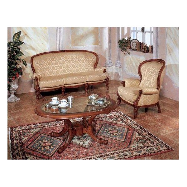 Set Di Divani Classici Divano Poltrona Tavolino Da Caffè Mobili Italiani 3Pcs.-image