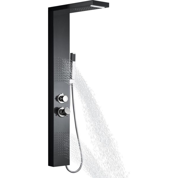 Yuenfong Pannello Doccia In Acciaio Inox Sistema Doccia Con Pioggia Doccia Massaggio Doccia Colonna Doccia Set Con Doccia A Mano Per Bagno Doccia Testa (Nero)-image