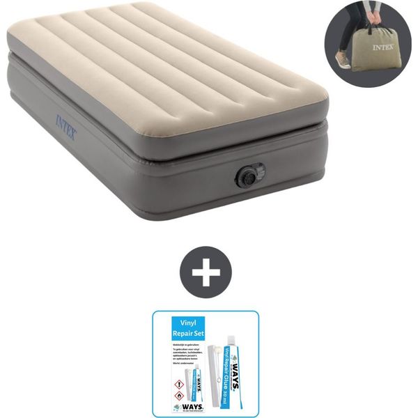 Intex Airbed - 1 Persona - 99 X 191 X 51 Cm - Grigio - Pompa Inclusa - Kit Di Riparazione-image