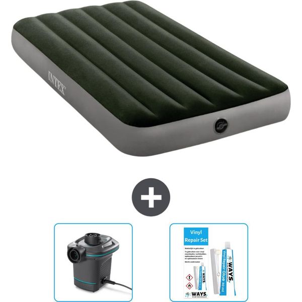 Letto Ad Aria Intex - 1 Persona - 99 X 191 X 25 Cm - Verde - Pompa E Kit Di Riparazione Inclusi Nella Consegna-image