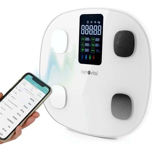 Nah-Vital® Bilancia Analitica Digitale Intelligente Bilancia Per Il Grasso Corporeo App 15 Dati Corporei Grasso Corporeo Peso Bmi Massa Muscolare Bmr Display Fino A 24 Profili-image