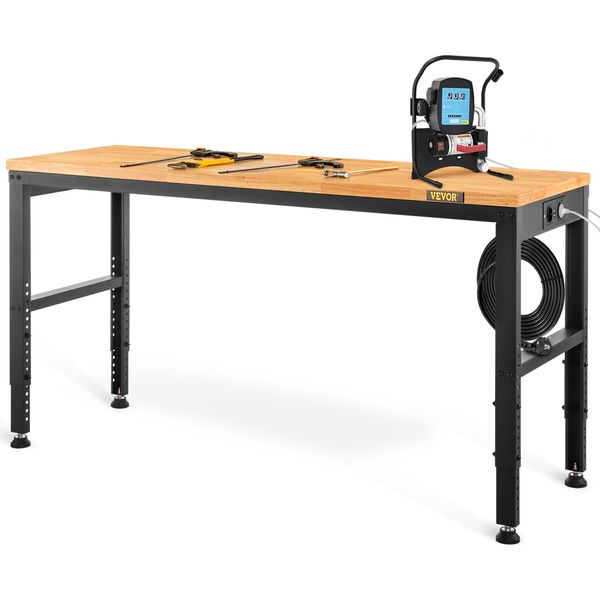 Vevor Banco Da Lavoro Regolabile In Altezza 122 X 61 X 72 - Tavola Di Serraggio 97 Cm, Banco Da Lavoro Con Portata Di 900 Kg, Banco Attrezzi Pieghevole Marrone In Acciaio Laminato A Freddo, Banco Da Lavoro Multifunzionale Per Officina-image