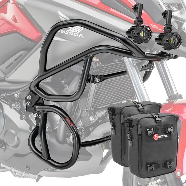 Set Barra Di Protezione + Faro Per Honda Nc 750 X / 700 X 12-20 + CB4 S-image