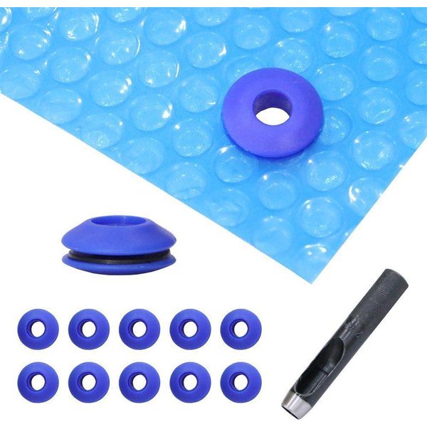 10 Pezzi Di Occhielli Blu Per Teloni Da Piscina + Punzoni Per Occhielli In Plastica Per Teloni Di Copertura-image