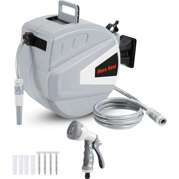 Jopassy Avvolgitubo 30M Avvolgitubo Aria Compressa Avvolgitubo Automatico 8 Bar Connessione Multifunzionale Pistola A Spruzzo D'acqua Tubo Aria Compressa Parete Portagomma-image