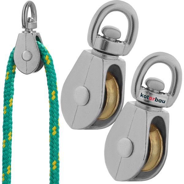 Kotarbau® Set Di 2 Carrucole Per Funi Singole In Acciaio Nichelato Da 3/4" C15 Per Edilizia Vela Soccorso Alpinismo | Carrucole Per Funi ⌀ 5 Mm | Carrucola Per Funi | Carrucola Per Argano Per Funi"-image