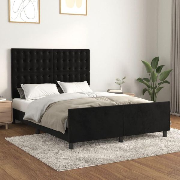 The Living Store Struttura Letto Con Testiera Nera 140X200 Cm In Velluto-image