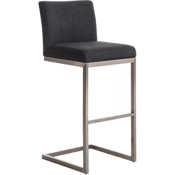 In And Outdoormatch Sgabello Da Bar Santa - Con Schienale - Poliestere - Set Di 1 - Ergonomico - Sgabelli Da Bar Per Cucina O Mensa - Grigio Scuro - Altezza Seduta 77Cm-image